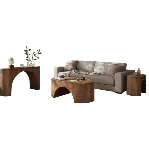 Luna Architectural 3 Piece Curved Table Set in Dark Brown Mango Wood